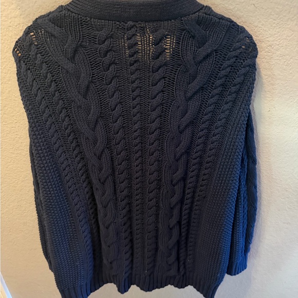 Quince Organic Cotton Cable Knit Cardigan Navy Oversized S Chunky Sweater - Picture 2 of 4